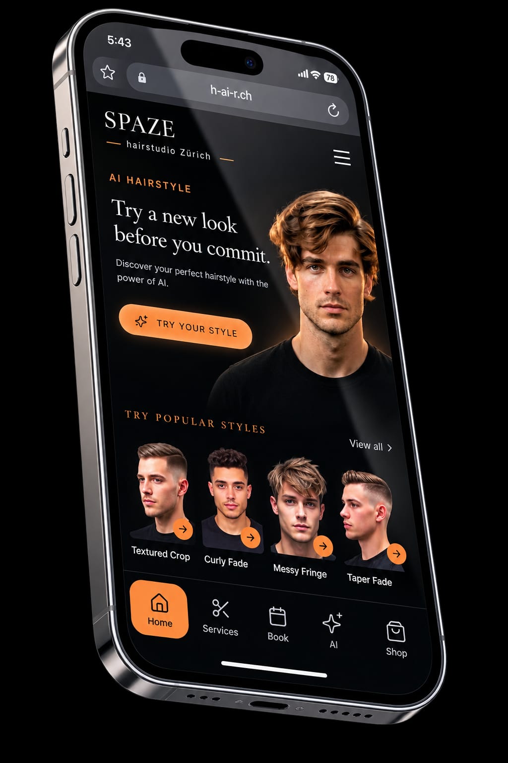 Live example of an AI-powered salon website shown on a phone